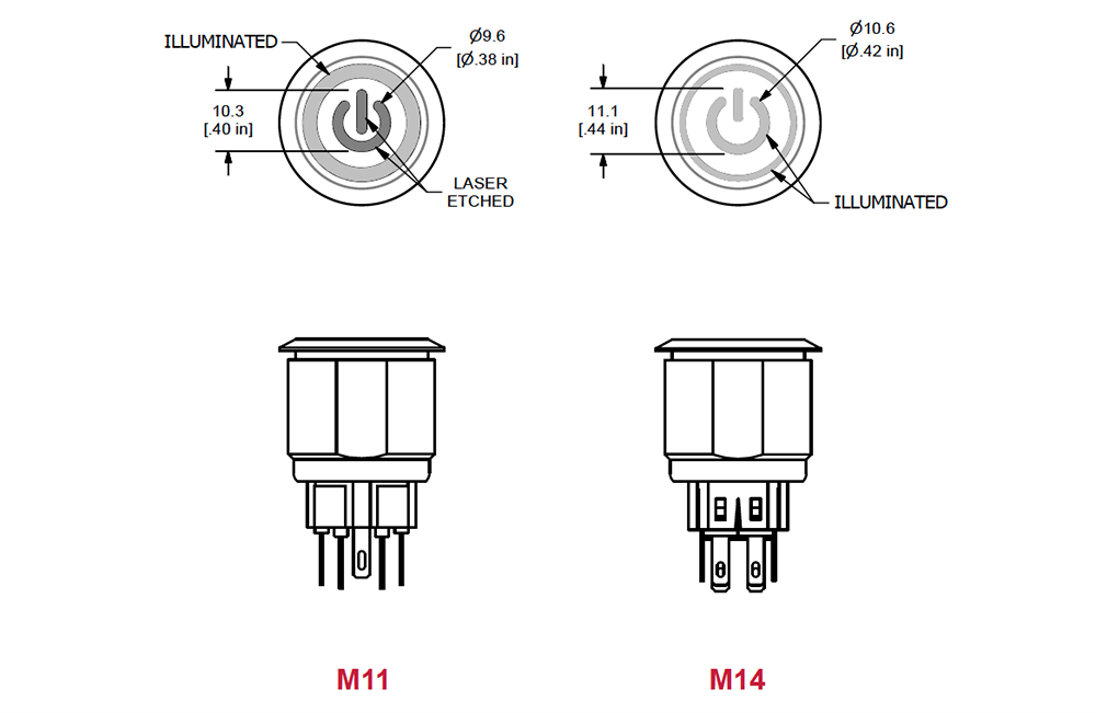 E-Switch PV8 Illuminated Anti-Vandal Pushbutton Switches